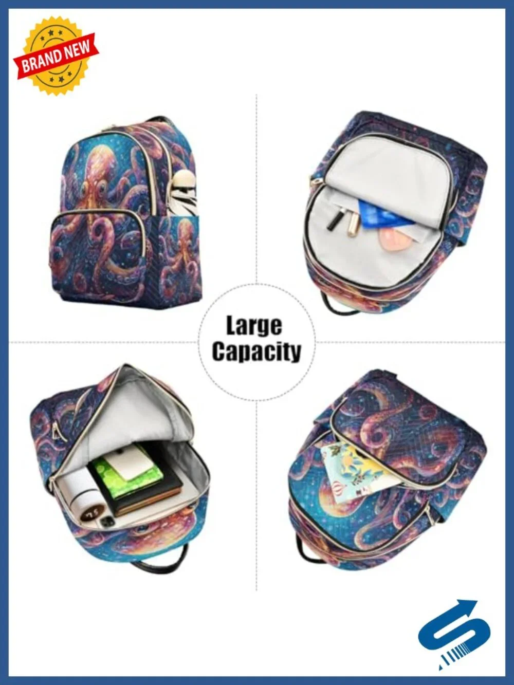 Kraken Women Backpack Purse Fashion Shoulder Bag Daypack Travel 10L